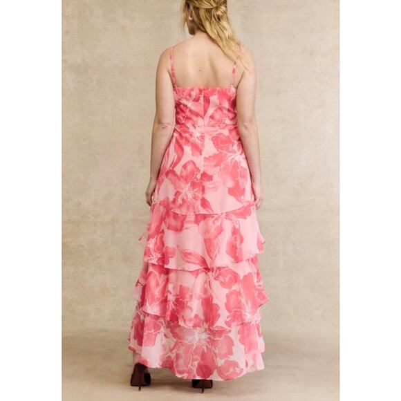 Hutch Kennedi Ruffle Tiered Maxi Dress Pink Floral Print Size 14 NWT Flowy Skirt - Picture 9 of 15